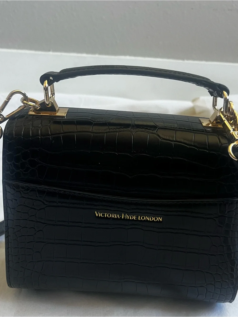 Victoria Hayde London Black Croc-Embossed Top-Handle Satchel